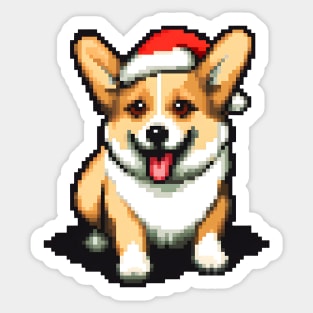 Cute Christmas Corgi in Santa hat Pixel art Sticker